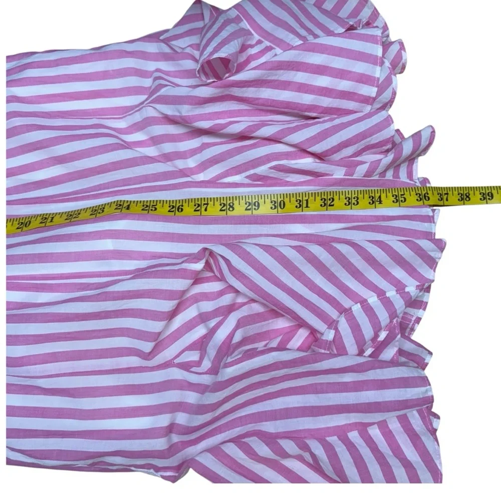 BODEN Puff Sleeve Cotton Pink White Striped Dress Button Down Ruffle Hem SZ 2 - Picture 14 of 16